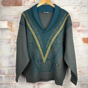 Pierre Cardin Paris Vintage Wool Blend Shawl Collar Sweater LL Grandpacore Green